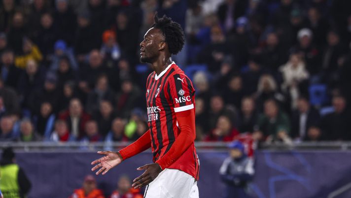 BRATISLAVA, SLOVAKIA - NOVEMBER 26: Tammy Abraham of AC Milan shows his dejection during the UEFA Champions League 2024/25 League Phase MD5 match between SK Slovan Bratislava and AC Milan at Narodny Futbalovy Stadion on November 26, 2024 in Bratislava, Slovakia. (Photo by Giuseppe Cottini/AC Milan via Getty Images) slovan-milan-champions-league-abraham