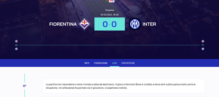 UFFICIALE – Fiorentina-Inter sospesa e rinviata a data da destinarsi- immagine 4
