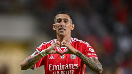 AVEIRO, PORTUGAL - AUGUST 9: Angel Di Maria of SL Benfica celebrates after scores his sides first goal during the Supercopa de Portugal Final match between SL Benfica v FC Porto at Estadio Municipal de Aveiro on August 9, 2023 in Aveiro, Portugal. (Photo by Octavio Passos/Getty Images)