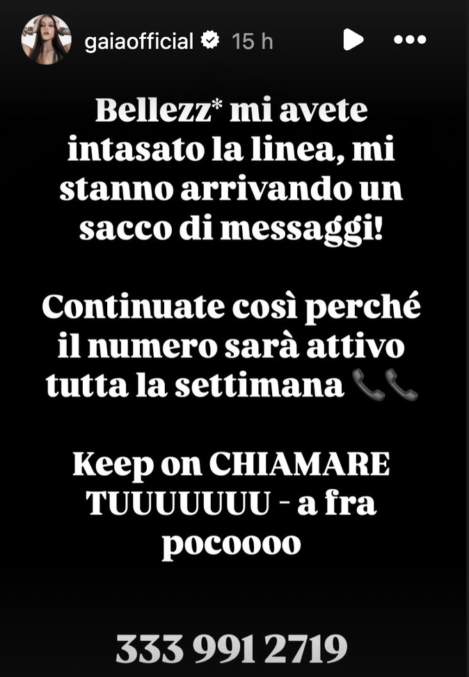 Sanremo, Gaia pubblica il suo telefono e chiede ai fan di chiamarla: cos’è successo- immagine 2