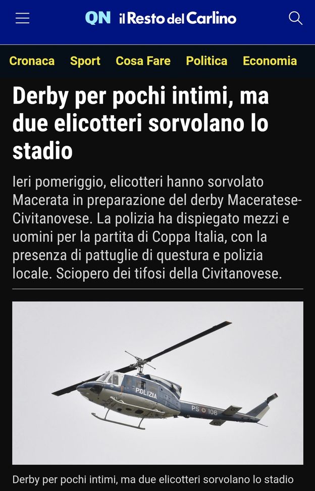 Sciopero del tifo, ma due elicotteri sopra lo stadio: derby e tensione a Macerata- immagine 2
