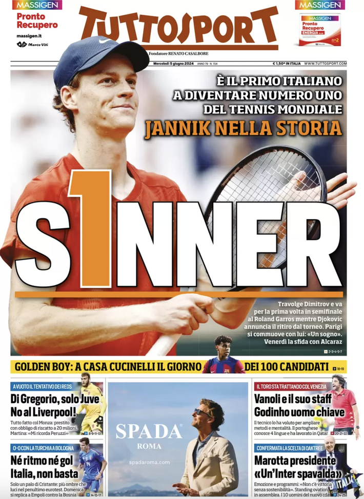EDICOLA TS – Marotta presidente: “Un’Inter spavalda”. Sinner nella storia: numero 1 - immagine 1