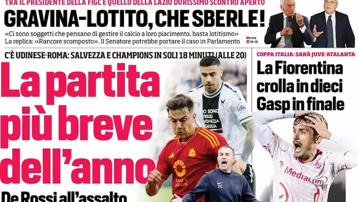 EDICOLA – La partita più breve dell’anno: Udinese-Roma, salvezza e CL in 18 minuti - immagine 1