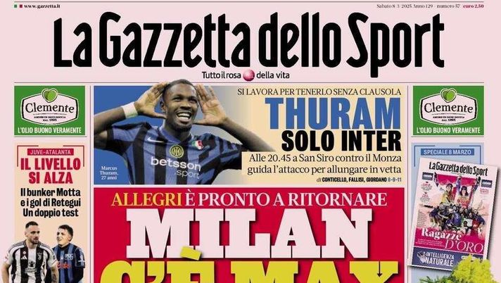 PRIMA PAGINA GAZZETTA DELLO SPORT OGGI: “Inzaghi al rinnovo, ci metto la firma”