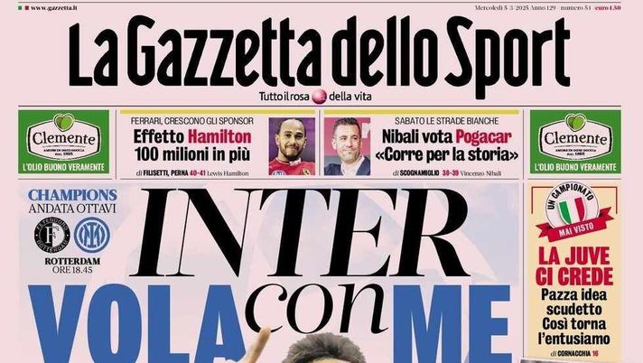PRIMA PAGINA GAZZETTA DELLO SPORT OGGI: “Inzaghi al rinnovo, ci metto la firma”