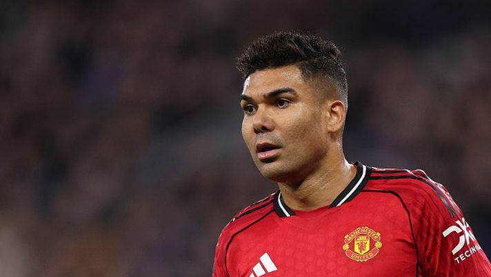 LIVERPOOL, ENGLAND - FEBRUARY 23: Casemiro of Manchester United in action during the Premier League match between Everton and Manchester United at Hill Dickinson Stadium on February 23, 2026 in Liverpool, England. (Photo by Michael Regan/Getty Images) casemiro-manchester-united-modric-milan