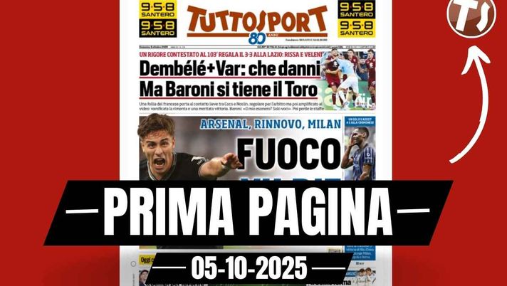 Prima pagina Tuttosport: Juventus-Milan, fuoco Yildiz