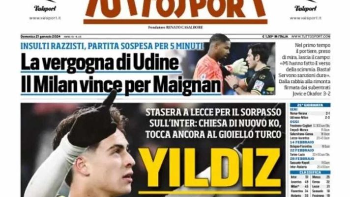 PRIMA PAGINA TUTTOSPORT: “La vergogna di Udine, il Milan vince per Maignan” - immagine 1