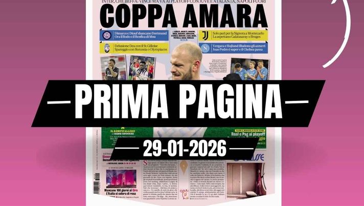 Prima pagina Gazzetta dello Sport: 'Coppa amara: Inter vince, ma va ai playoff. Napoli fuori'