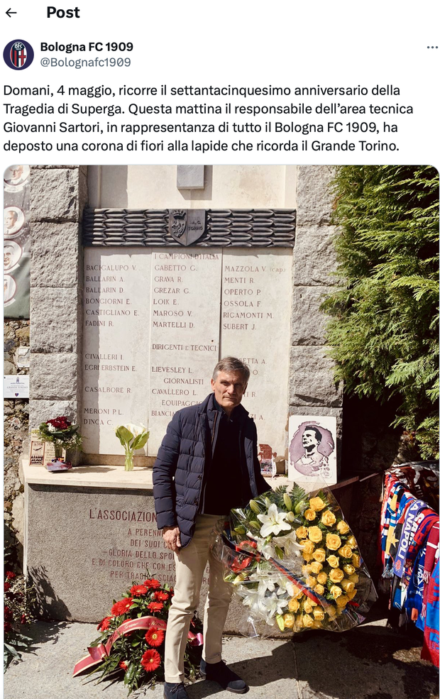Il Bologna porta una corona di fiori a Superga e rende omaggio al Grande Torino- immagine 2