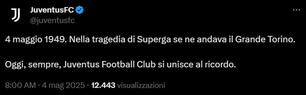 4 maggio, i messaggi dal mondo: la Juve si unisce al ricordo degli Invincibili- immagine 2
