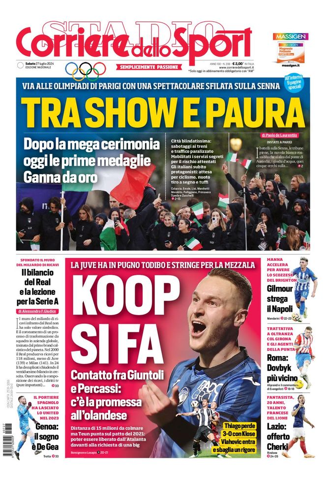 Prima Pagina Corriere dello Sport 27 luglio Prima Pagina Corriere dello Sport 27 luglio