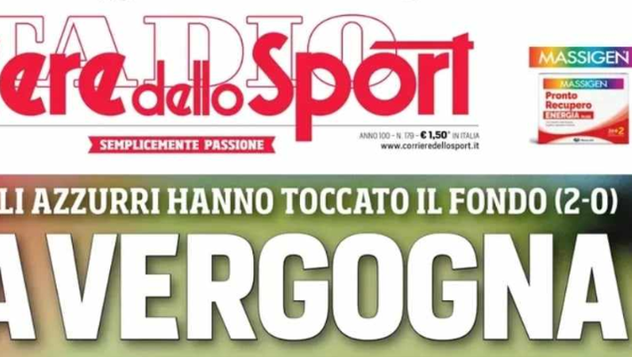 PRIMA PAGINA CORRIERE DELLO SPORT OGGI: “Una vergogna. Disastro Italia” PRIMA PAGINA CORRIERE DELLO SPORT OGGI: “Una vergogna. Disastro Italia” - immagine 1