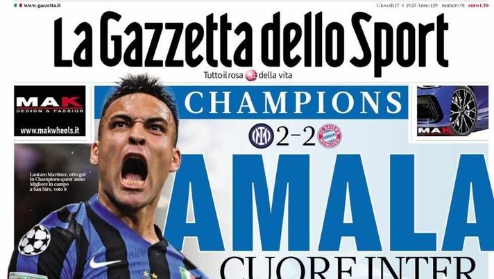PRIMA PAGINA GAZZETTA DELLO SPORT OGGI: “Inzaghi al rinnovo, ci metto la firma”