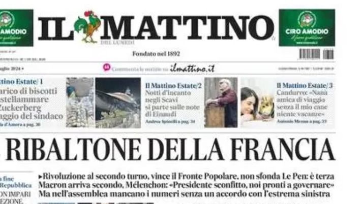 prima pagina il mattino oggi