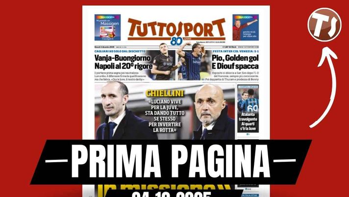 Prima pagina Tuttosport: 'Lazio-Milan, ecco Jashari. Max lo prova alla Modric' Prima pagina Tuttosport: 'Lazio-Milan, ecco Jashari. Max lo prova alla Modric'