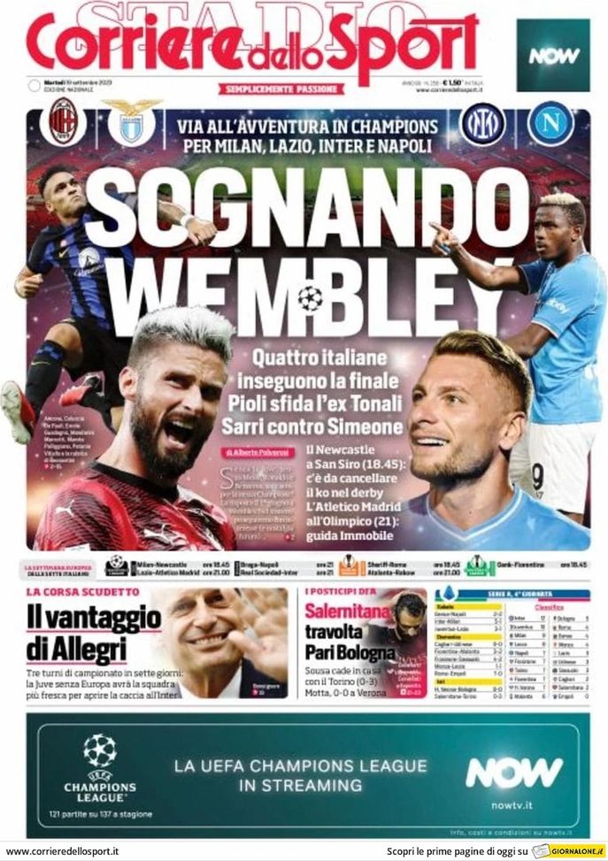 EDICOLA CDS – Sognando Wembley: quattro italiane inseguono la finale di Champions - immagine 1