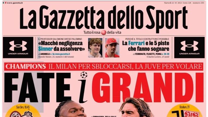 PRIMA PAGINA GAZZETTA DELLO SPORT: “Conte-Inter, ancora loro: punti forti (e deboli) del duello col Napoli” PRIMA PAGINA GAZZETTA DELLO SPORT OGGI: “Inzaghi al rinnovo, ci metto la firma”