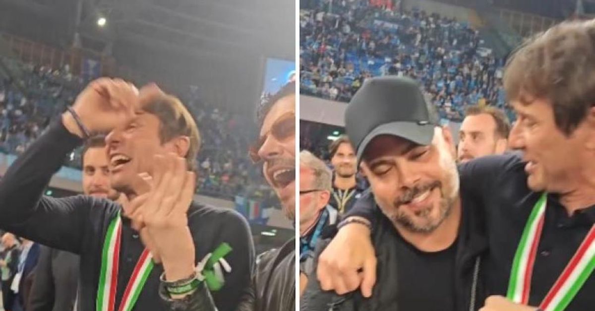 scudetto al napoli conte festeggia con gli attori di gomorra video