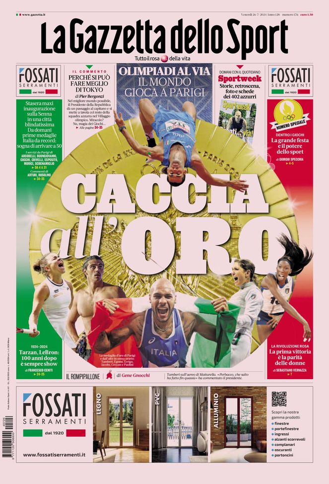 Prima Pagina Gazzetta dello Sport 26 luglio