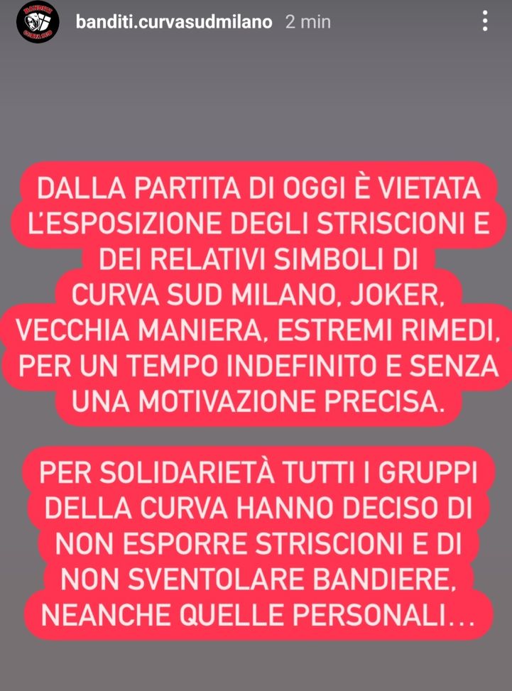 Curva Sud, “Divieto senza motivazioni”: zero striscioni e zero bandiere a San Siro- immagine 3