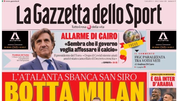 prima pagina gazzetta dello sport