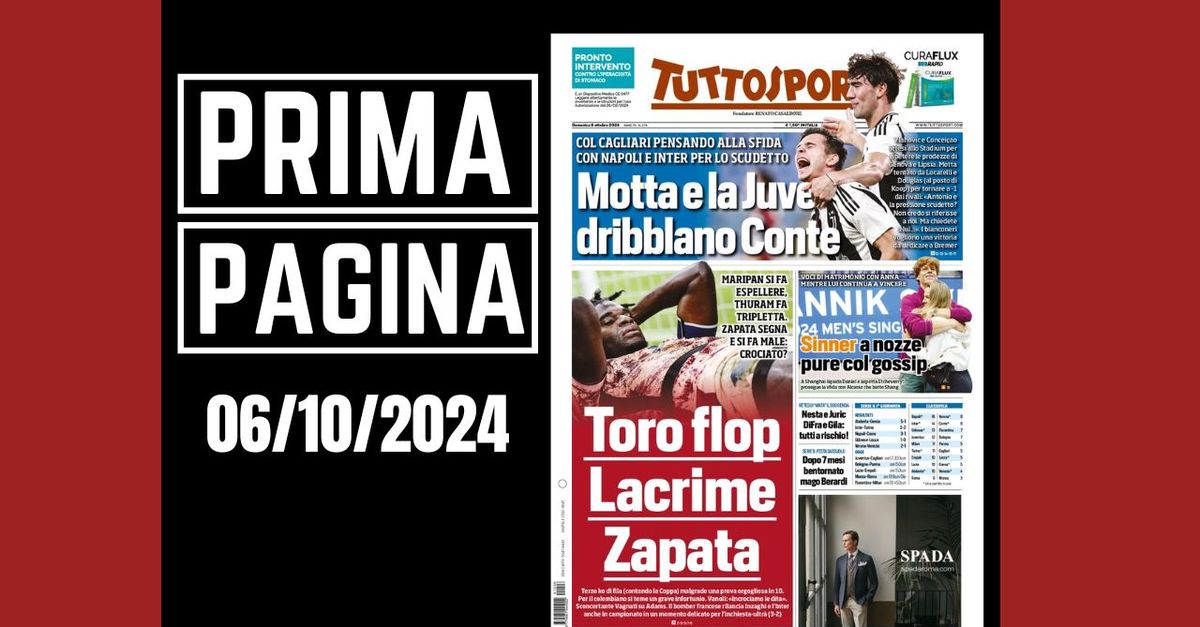 Prima pagina Tuttosport: “Toro flop, lacrime Zapata”