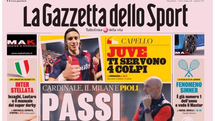 PRIMA PAGINA GAZZETTA DELLO SPORT OGGI: “Inzaghi al rinnovo, ci metto la firma”