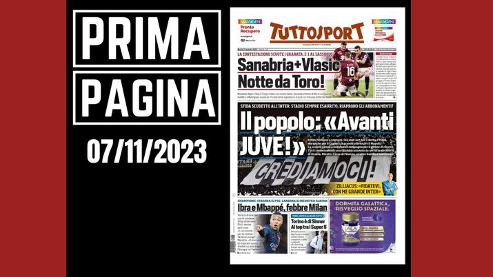 Tuttosport, la prima pagina di oggi, martedì 7 novembre 2023 Tuttosport