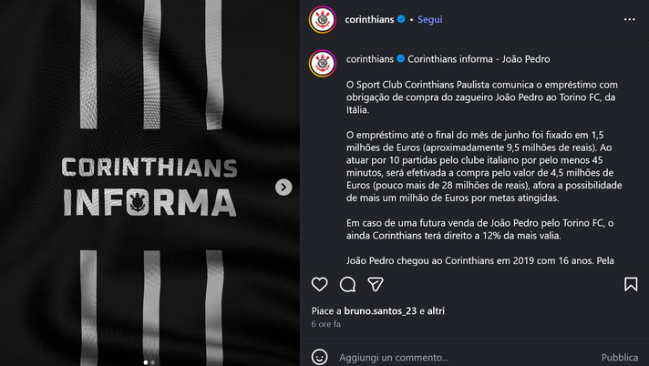 Calciomercato, annuncio del Corinthians: “Venduto Tchoca al Torino” - immagine 1