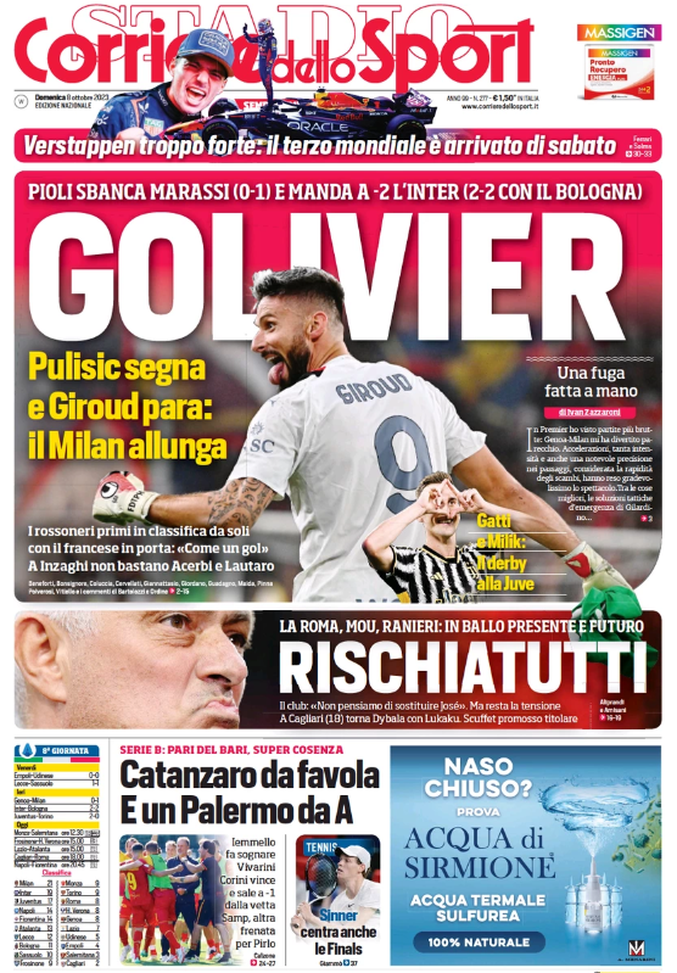 Prima Pagina, Corriere dello Sport: “Catanzaro da favola. E’ un Palermo da A”- immagine 2