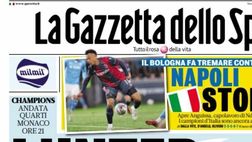 PRIMA PAGINA GAZZETTA DELLO SPORT OGGI: “Napoli stop, il Bologna fa tremare Conte”