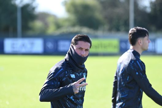 NAPLES, ITALY - JANUARY 12: Pasquale Mazzocchi of Napoli gestures during a training session on January 12, 2026 in Naples, Italy. (Photo by SSC NAPOLI/SSC NAPOLI via Getty Images)