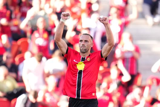 MALLORCA, SPAIN - APRIL 04: Vedat Muriqi of RCD Mallorca celebrates scoring his team's second goal during the LaLiga EA Sports match between RCD Mallorca and Real Madrid CF at Estadio Daredevil Son Moix on April 04, 2026 in Mallorca, Spain. (Photo by Alex Caparros/Getty Images)