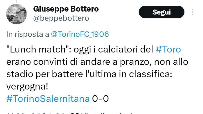 Torino-Salernitana, le reazioni social: “I giocatori erano a pranzo” - immagine 1