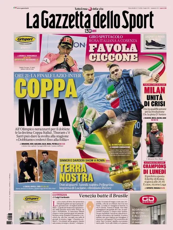Le prime pagine dei quotidiani sportivi: “Coppa Mia”- immagine 2