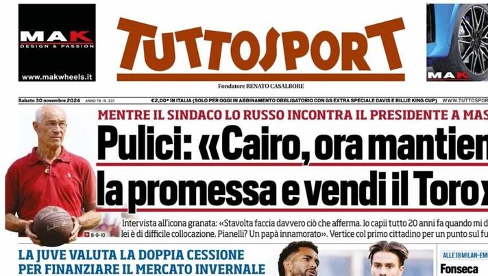 prima pagina tuttosport oggi