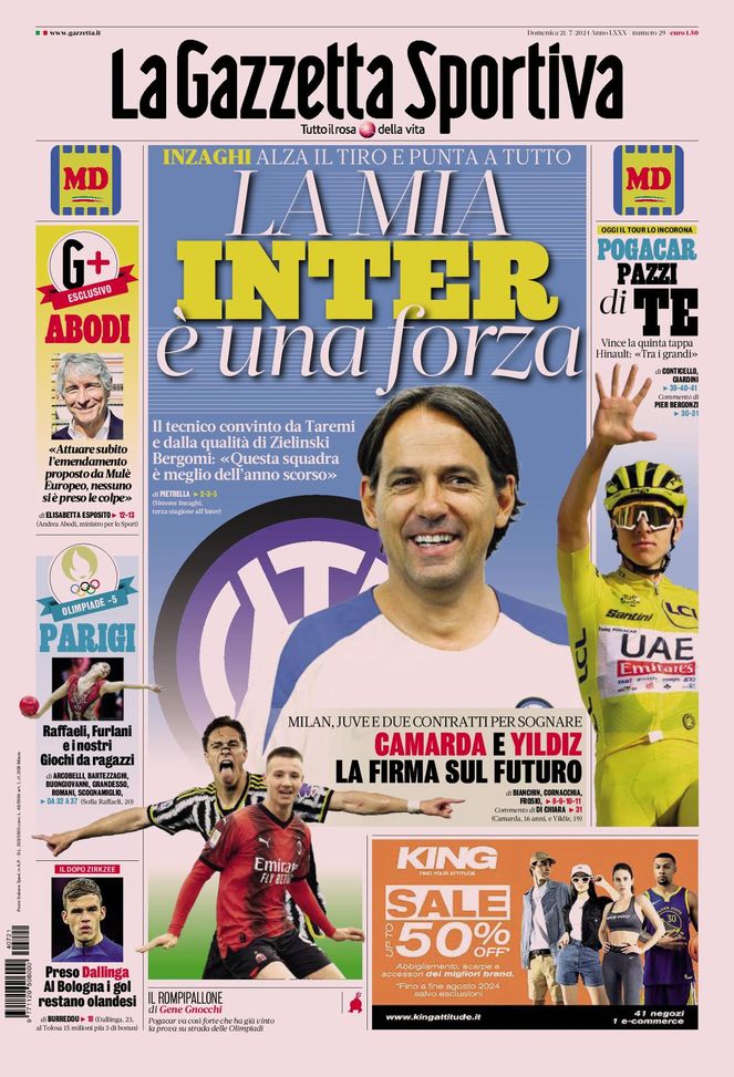 Prima Pagina Gazzetta dello Sport 21 luglio Prima Pagina Gazzetta dello Sport 21 luglio