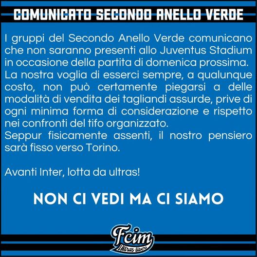 UFFICIALE – Juventus-Inter, il Secondo Anello Verde non sarà presente a Torino: i motivi- immagine 3