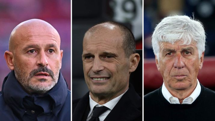 I nomi per il post Allegri | AC Milan News e ultime notizie (Credits Getty Images) Vincenzo Italiano, Massimiliano Allegri e Gian Piero Gasperini, allenatori di Bologna, Milan e Roma