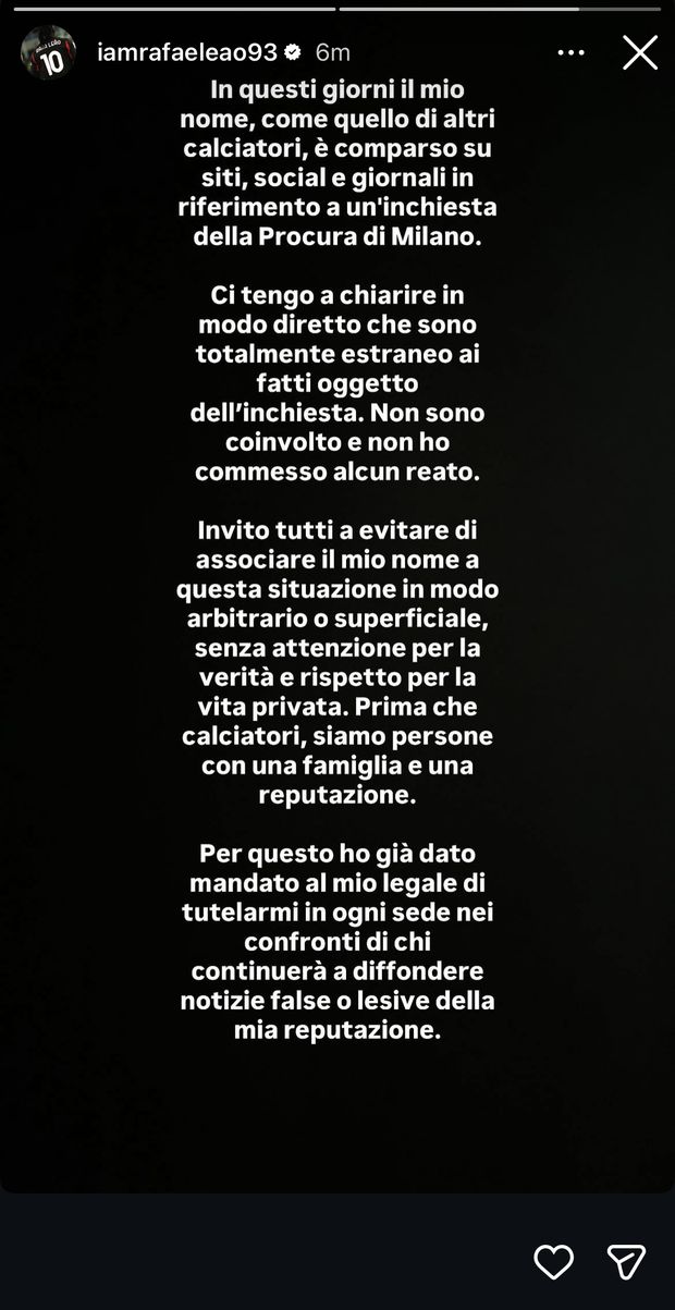 La storia pubblicata da Leao su Instagram