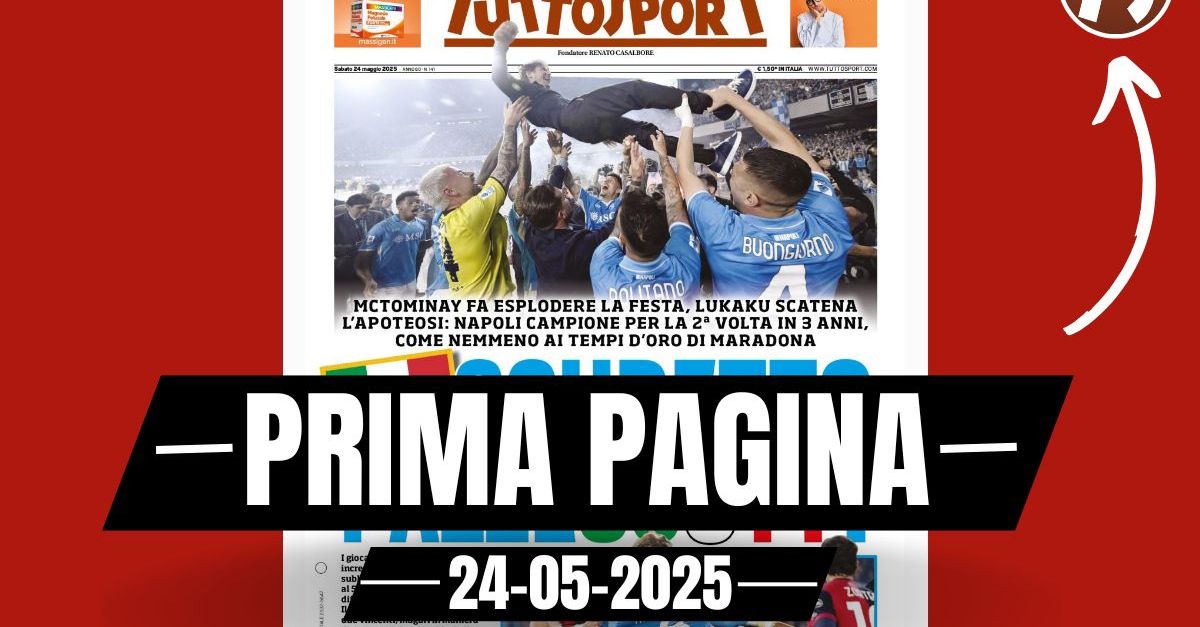 Prima pagina Tuttosport: “Napoli, quarto Scudetto pazzeScott” Prima pagina Tuttosport: “Napoli, quarto Scudetto pazzeScott”