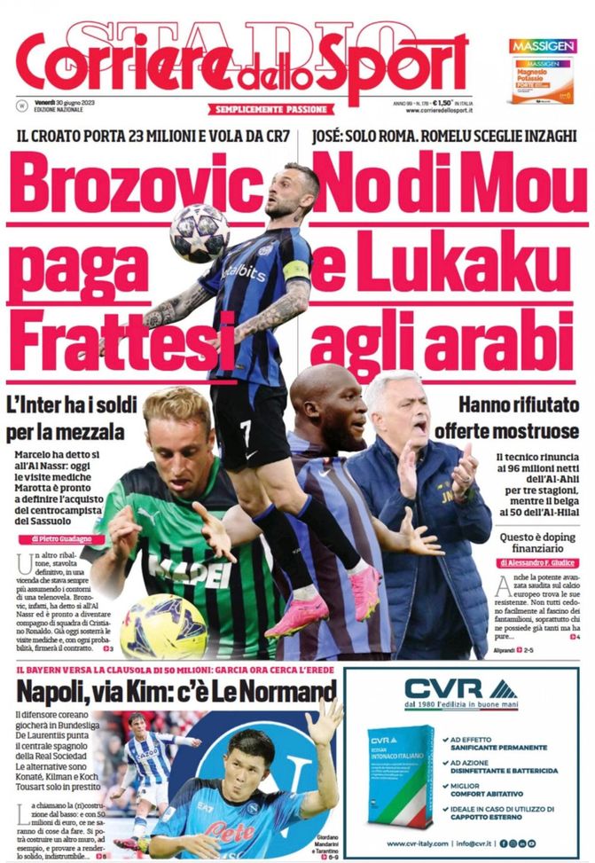 Prima pagina Il Corriere dello Sport 30-06-2023