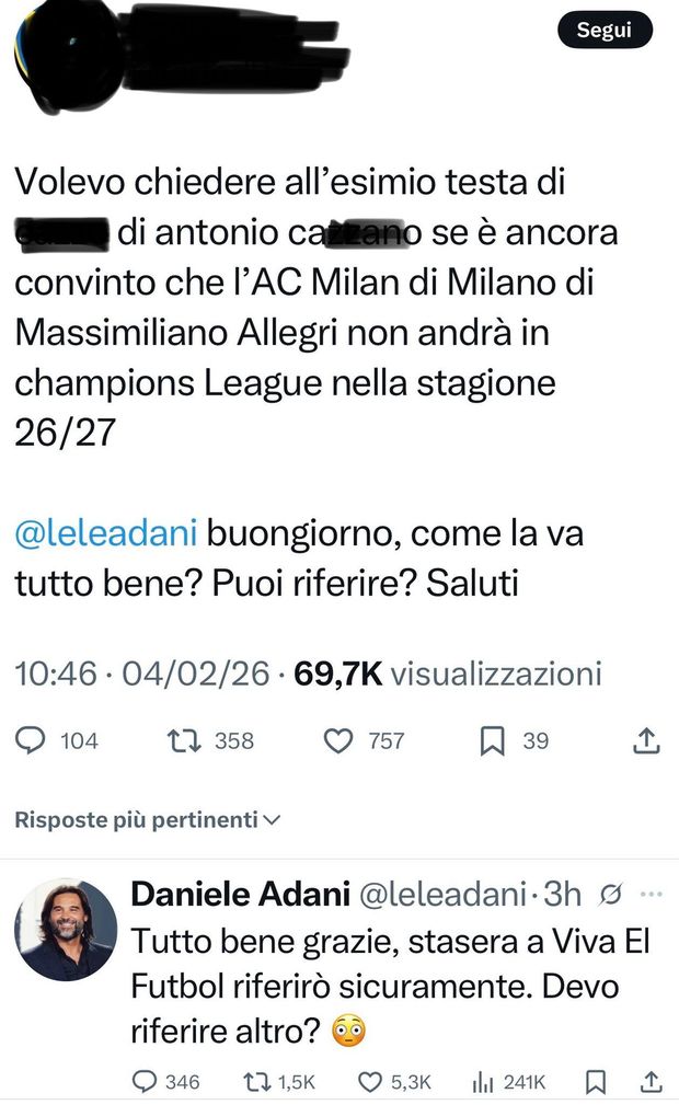 Adani ripesca un tweet di un tifoso per Cassano: “Tutto bene, c’è altro che devo riferire?”- immagine 3