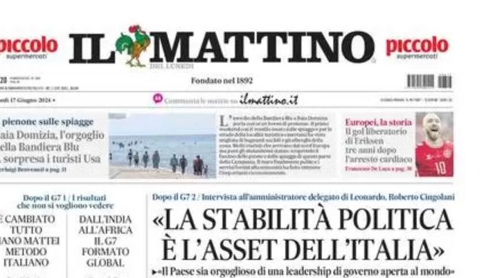 PRIMA PAGINA IL MATTINO OGGI: “Il gol liberatorio di Eriksen tre anni dopo l’arresto cardiaco” prima pagina il mattino oggi