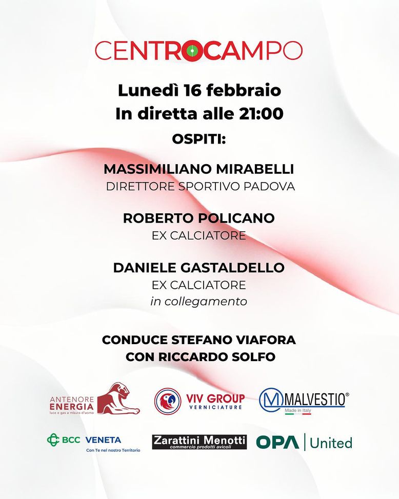 Centrocampo, puntata di lunedì 16 febbraio Mirabelli questa sera a “Centrocampo”, live dalle 21 con il ds biancoscudato- immagine 2