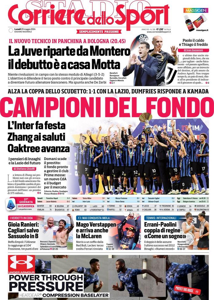 Il Corriere dello Sport, la prima pagina di oggi, lunedì 20 maggio 2024
