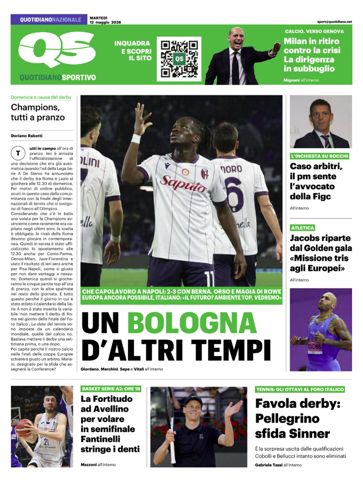 Il Bologna torna alla vittoria: la rovesciata di Rowe per il sacco di Napoli. Le prime dei giornali- immagine 2