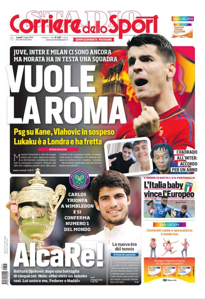 Il Corriere dello Sport, la prima pagina di oggi, lunedì 17 luglio 2023 Il Corriere dello Sport