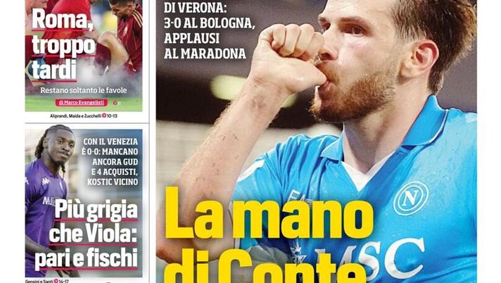 PRIMA PAGINA CORRIERE DELLO SPORT OGGI: “La mano di Conte: Napoli trasformato, Kvara fa il gigante” prima pagina corriere dello sport oggi